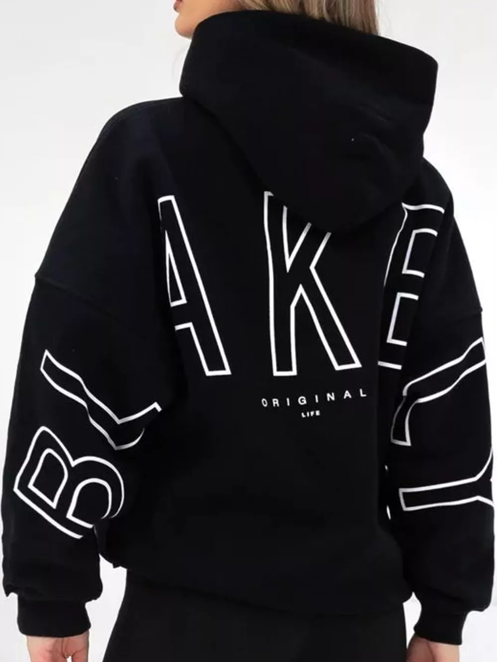 Letter Back Hoodie with Kangaroo Pocket, image 3