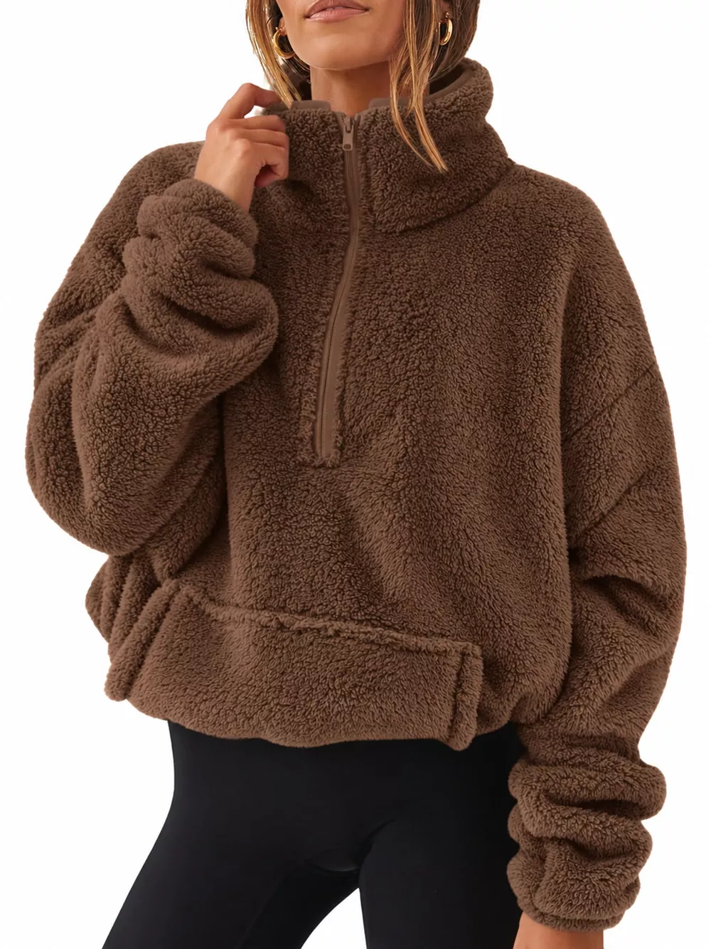 Full Size Sherpa Quarter-Zip Turtleneck Sweatshirt Plus Size, image 36