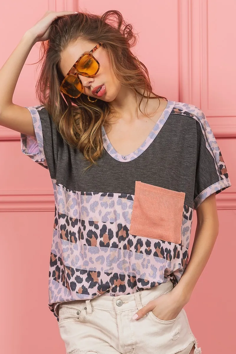 Leopard Stripe with Slub Terry Color Block T-Shirt, image 2