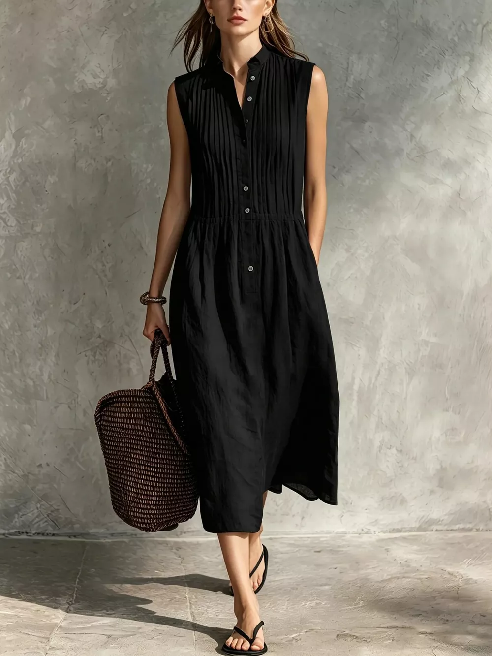 Full Size Sleeveless Button Front Midi Dress Plus Size, image 3