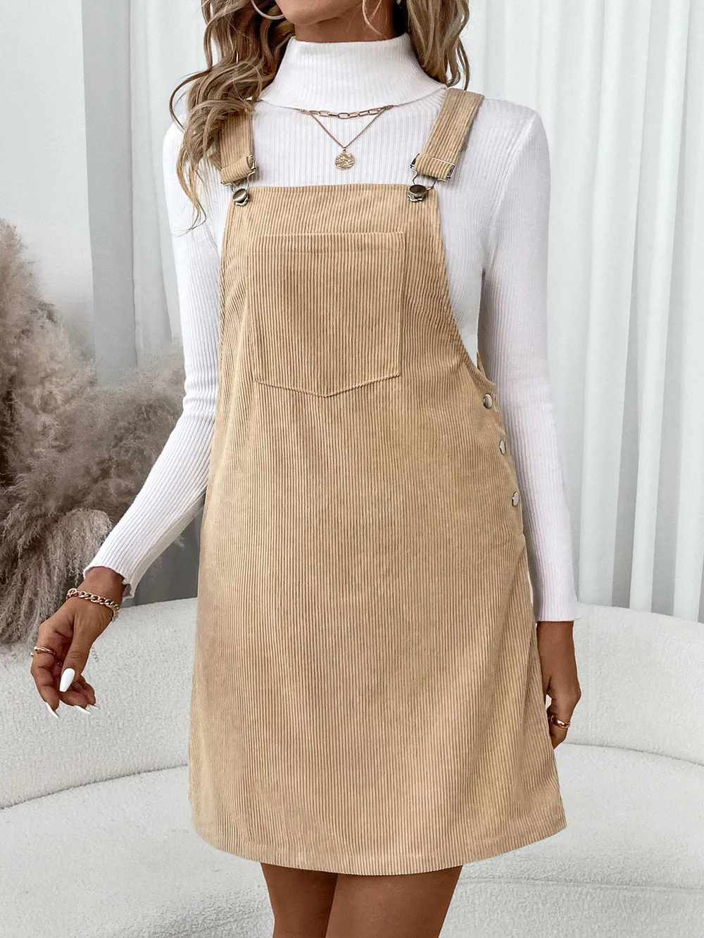 Corduroy Overall Dress with Pocket, image 7