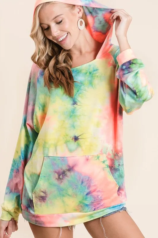 Tie Dye Terry Hoodie with Kangaroo Pocket, image 4