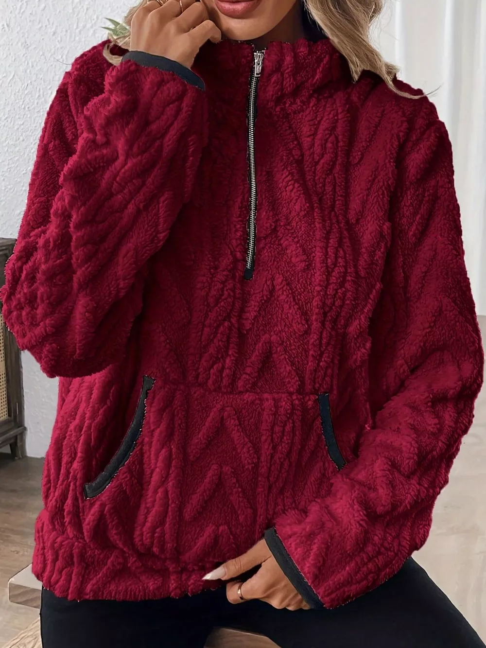 Full Size Quarter-Zip Sherpa Sweatshirt Plus Size, image 18