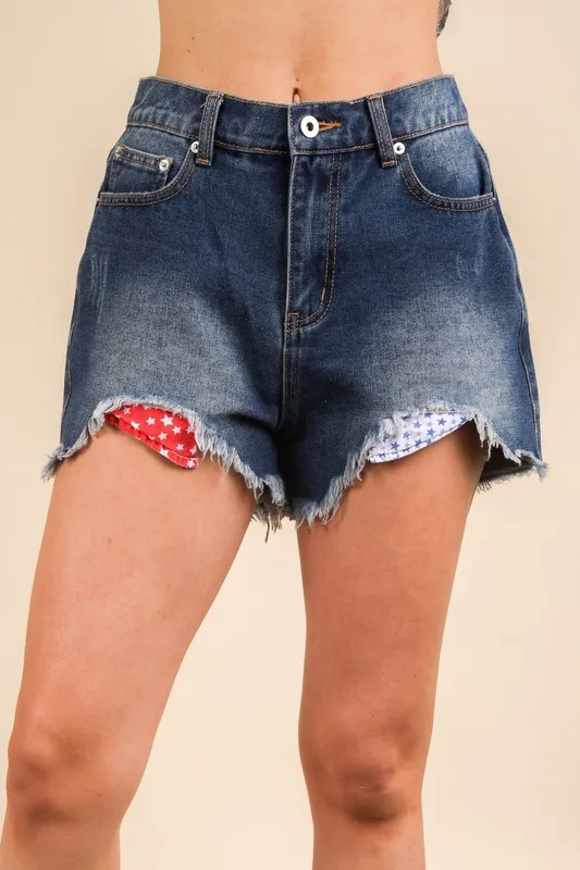 Raw Hem Pocketed Contrast Washed Denim Shorts, image 2