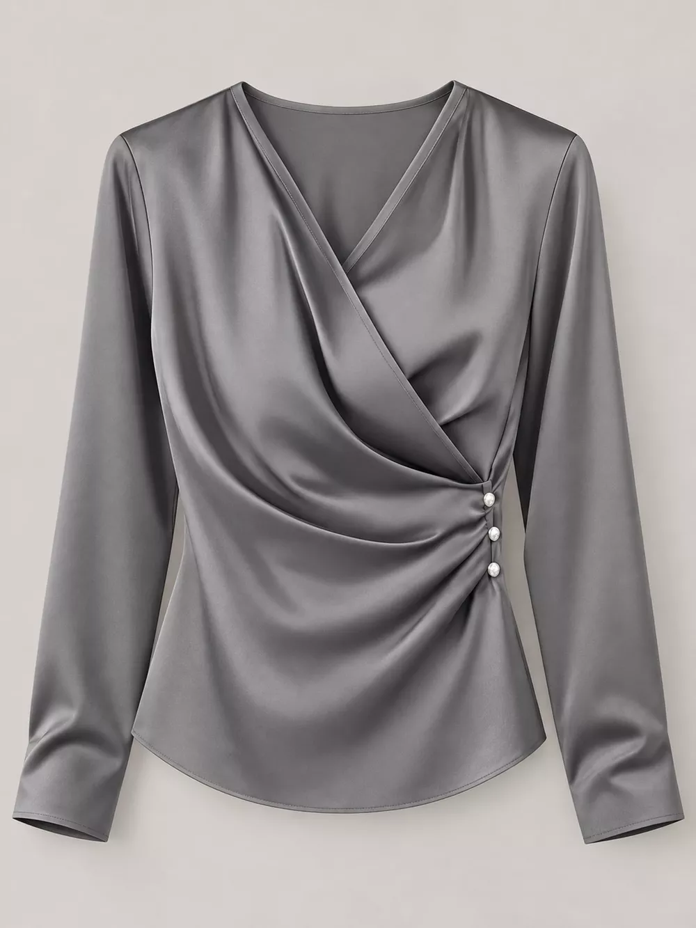 Satin Surplice Long Sleeve Blouse, image 8