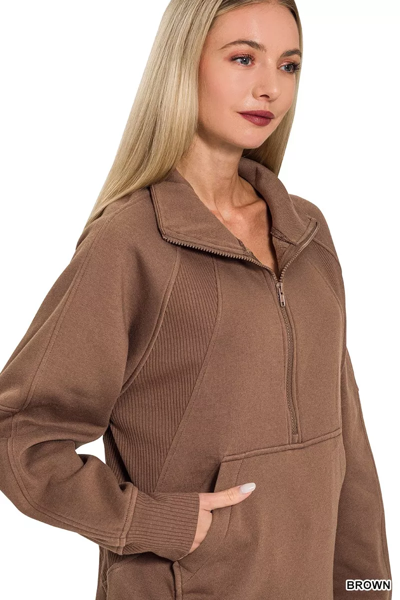 Half Zip Fleece Sweatshirt with kangaroo Pocket, image 3