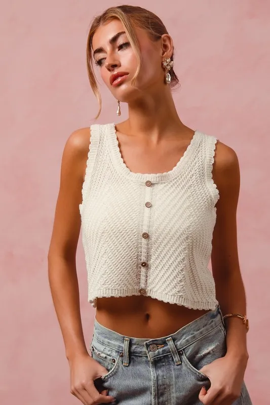 Chevron Pattern Buttoned Front Lightweight Tank Top