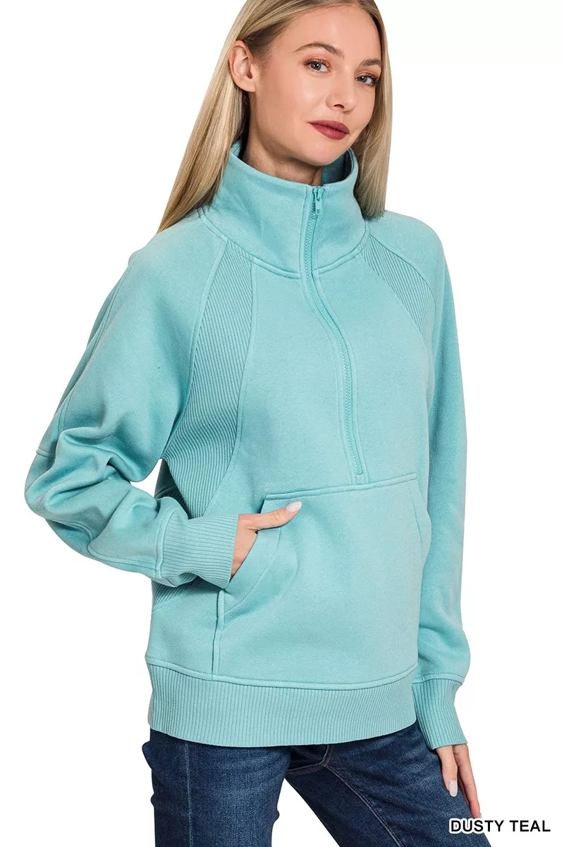 Half Zip Fleece Sweatshirt with kangaroo Pocket