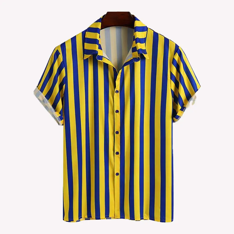 Men's Full Size Striped Button Up Shirt and Shorts Set Plus Size, image 2