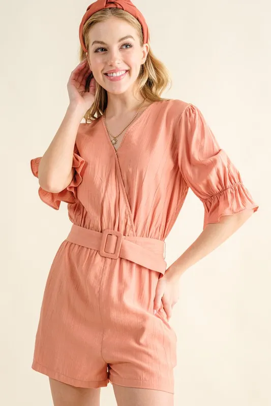 Flounce Sleeves Romper with Belt, image 5