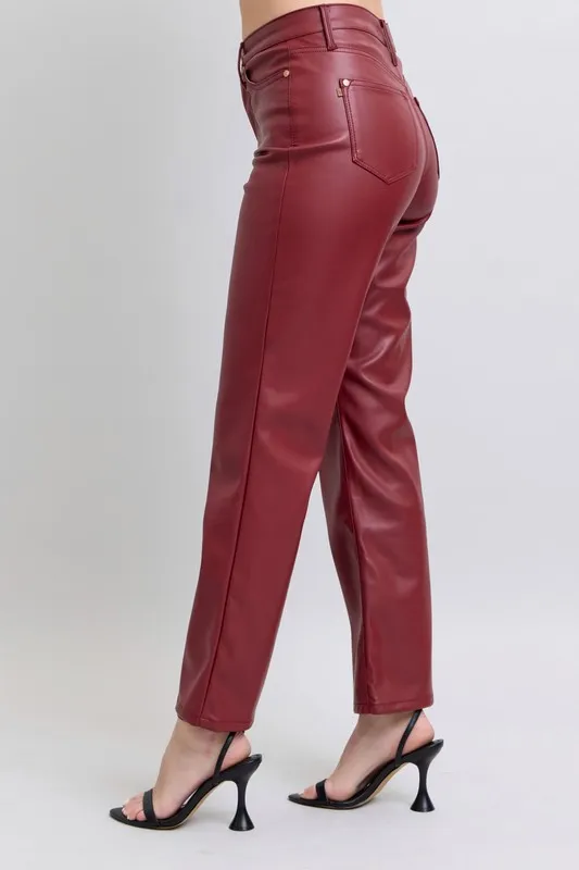 Full Size High Waist Tummy Control Faux Leather Straight Pants Plus Size, image 6