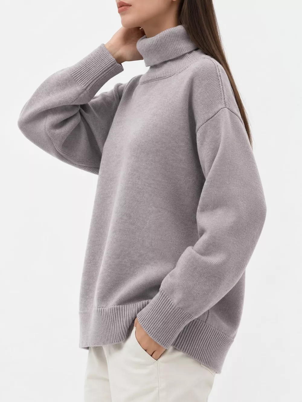 Oversized Turtleneck Dropped Shoulder Sweater, image 34