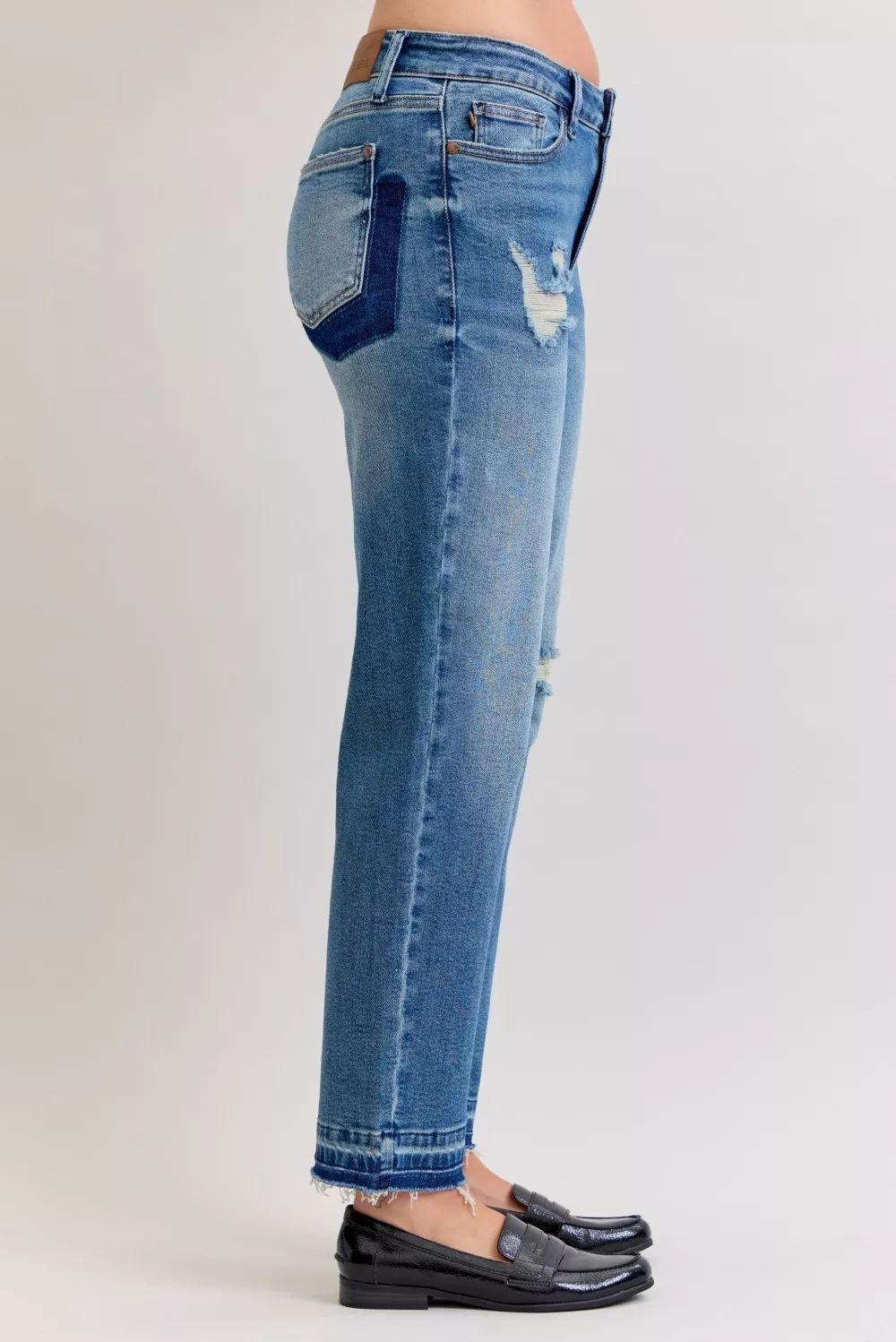 Full Size Mid Rise Bf Patch & Repair Destroy Release Hem Jeans Plus Size, image 11