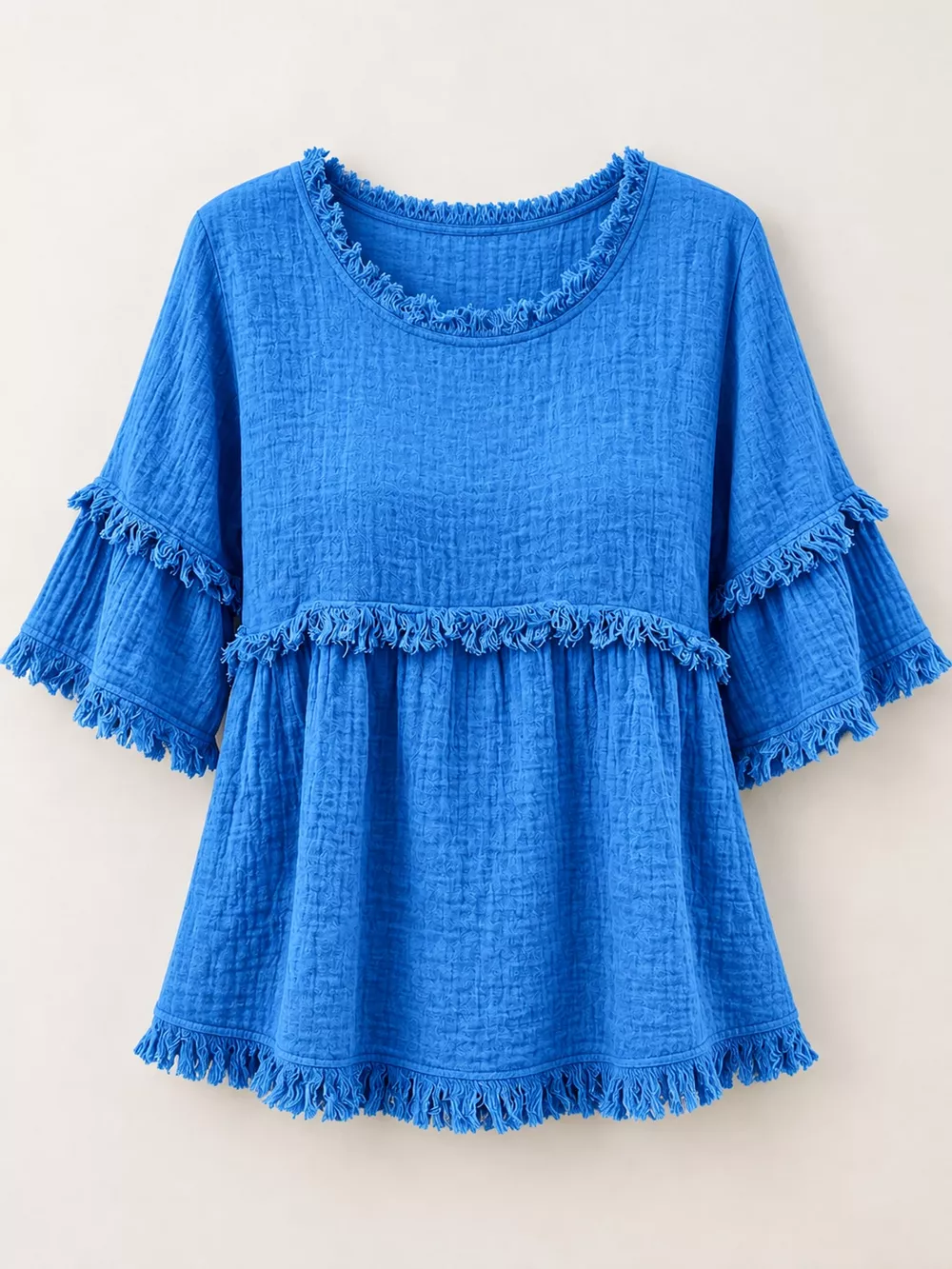 Full Size Frayed Edge Textured Blouse Plus Size, image 37