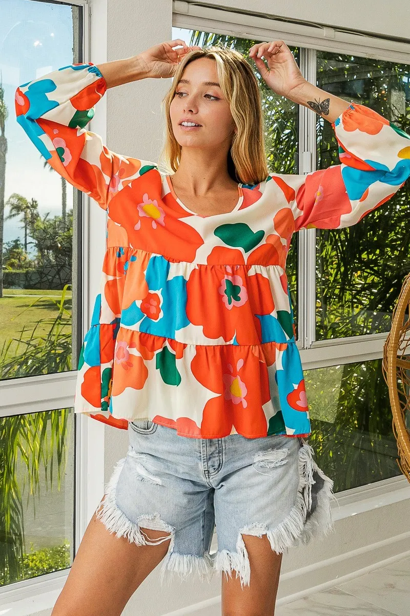 Floral Woven Tiered V Neck Top, image 11