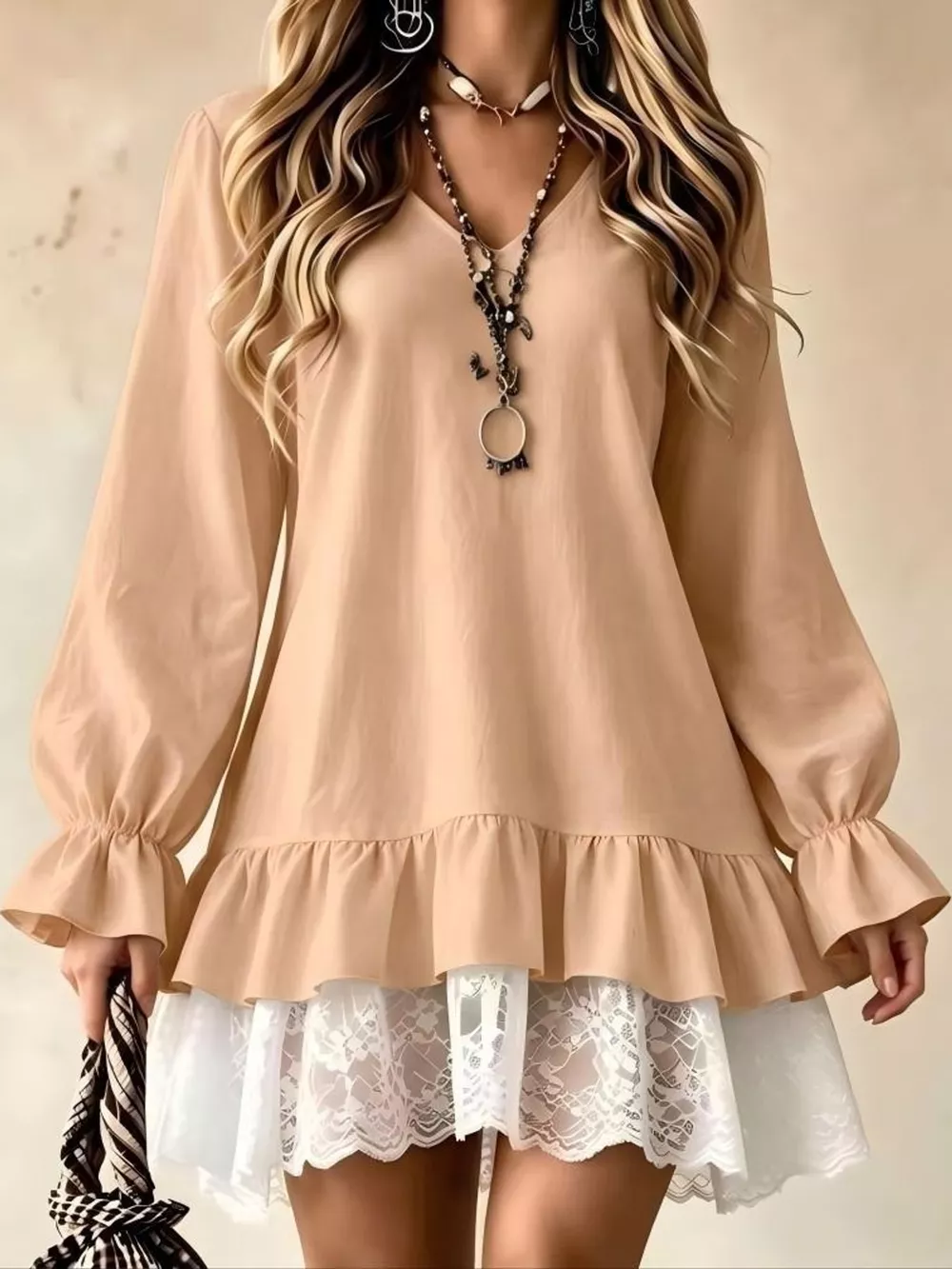 Lace Hem V-Neck Flounce Sleeve Dress, image 16