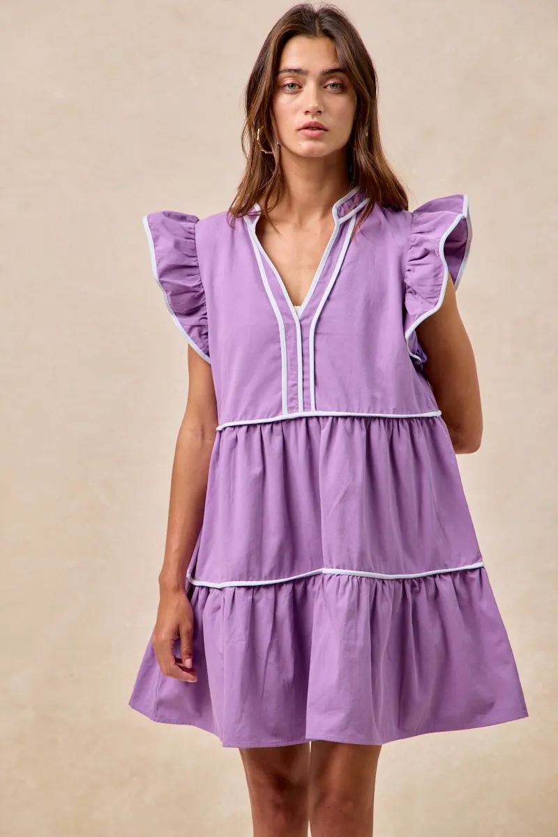 Gameday Theme Contrast Binding Ruffled Dress, image 8