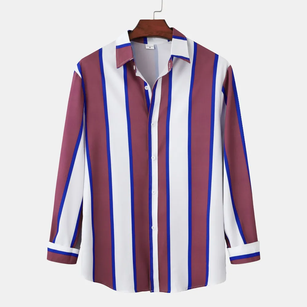 Men's Striped Button-Up Long Sleeve Casual Shirt
