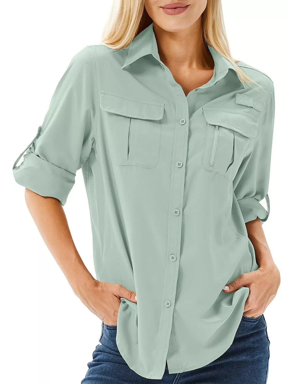 Full Size Button-Down Roll-Up Sleeve Shirt Plus Size, image 11
