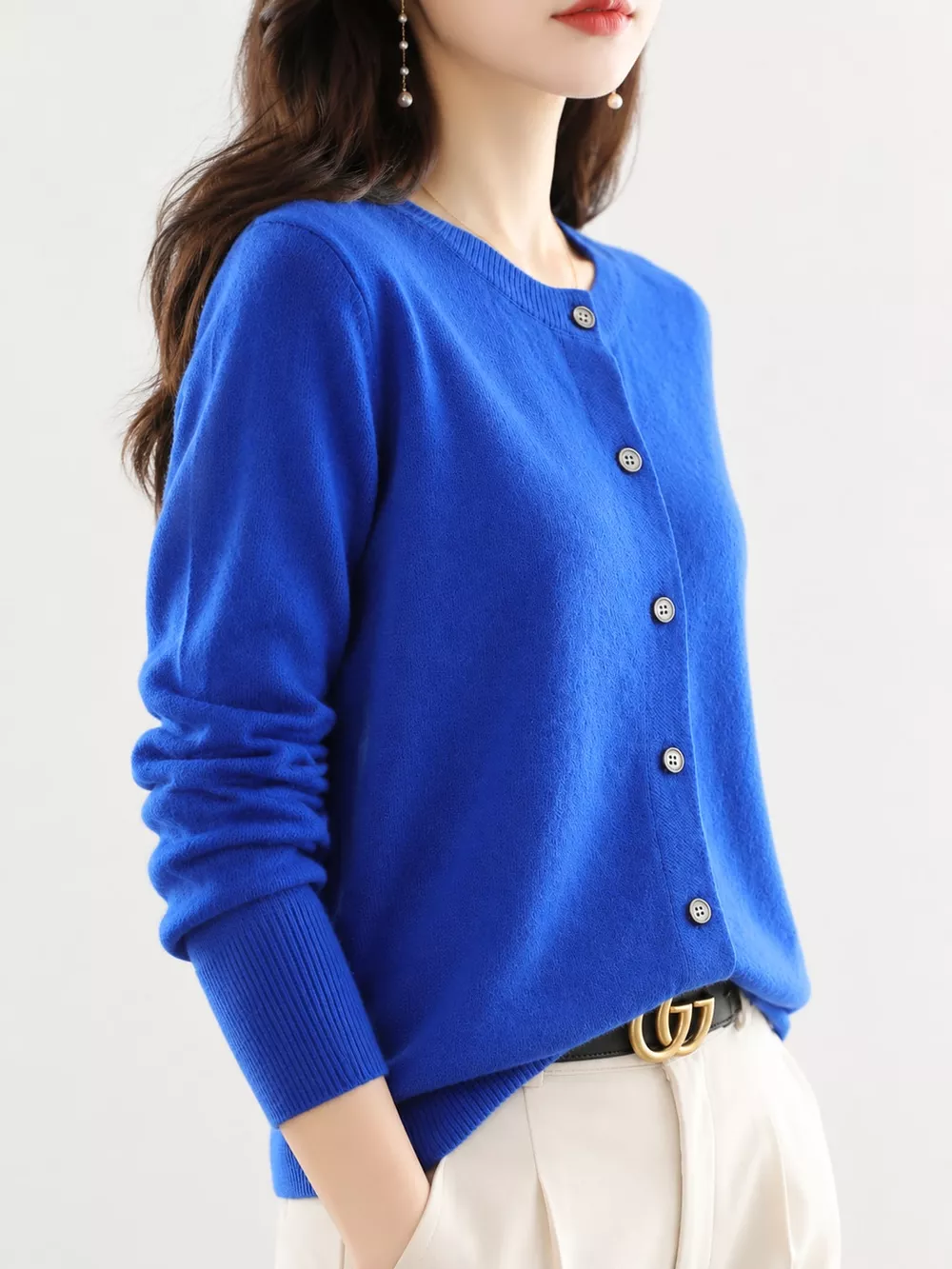 Classic Crew Neck Knit Cardigan, image 64
