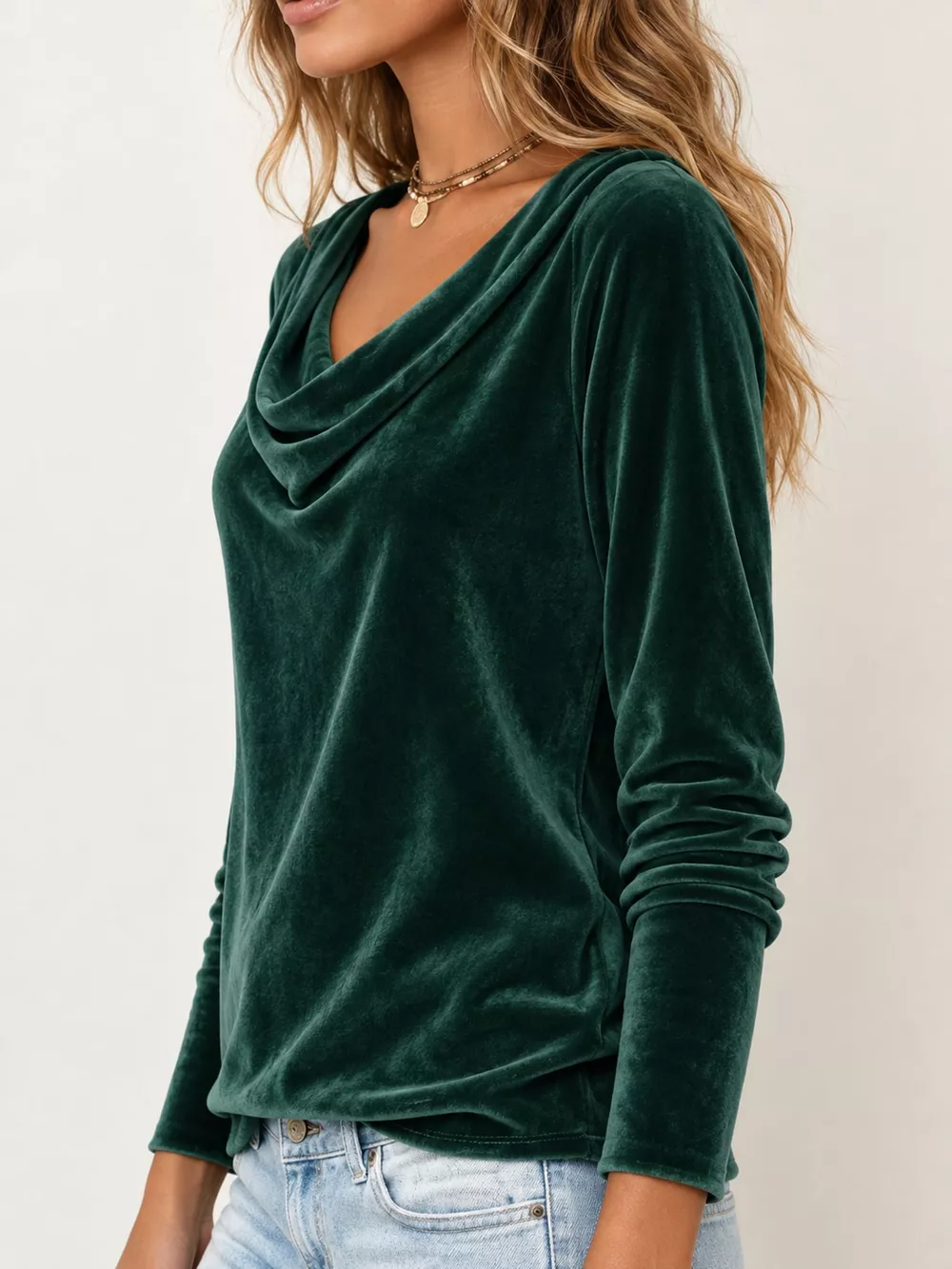 Full Size Velvet Cowl Neck Long Sleeve T-Shirt Plus Size, image 13