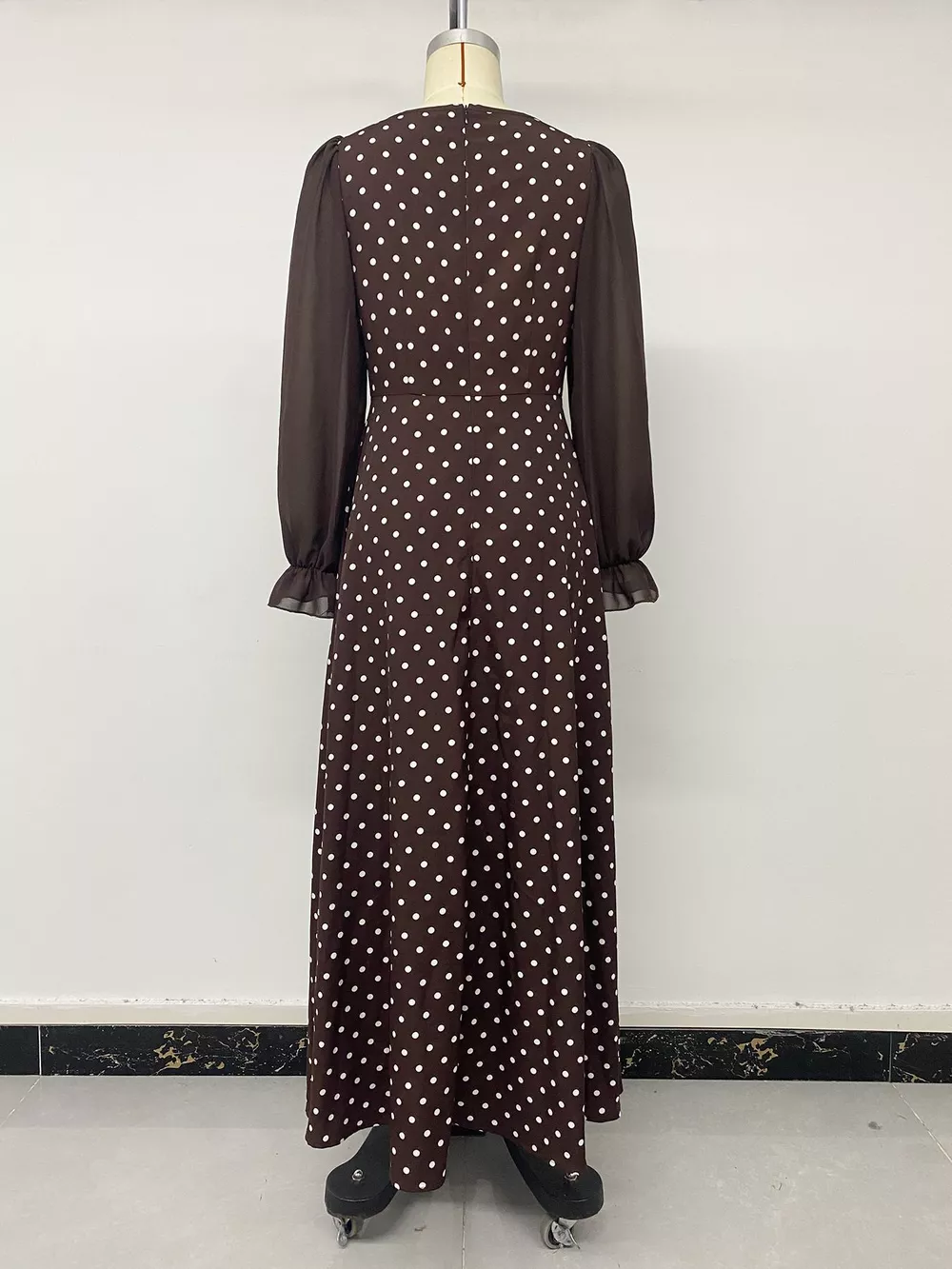 Polka Dot Square Neck Long Sleeve Maxi Dress, image 9