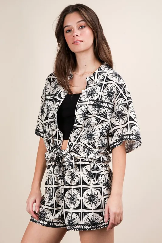 Plus Size Tropical Printed Shirt Top & Shorts Set, image 6