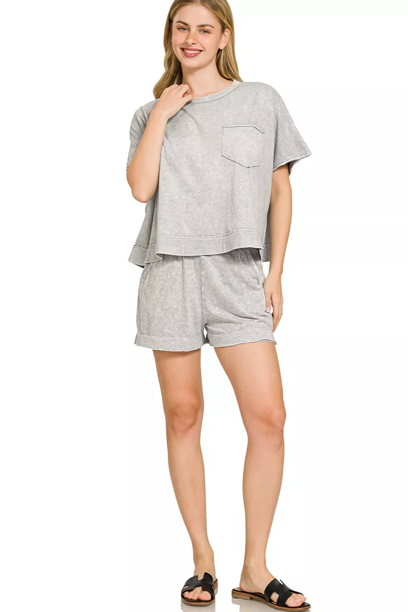Halo Snow Washed Boxy Top & Shorts Set, image 5