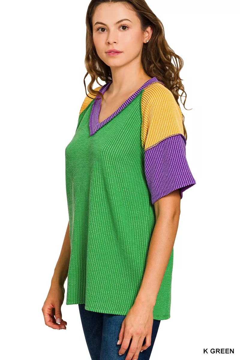 Mardi Gras Raised Rib Color Block Top, image 2