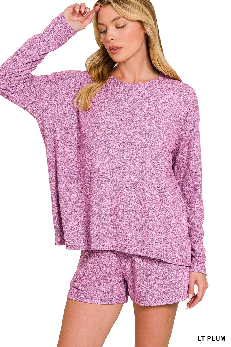 Soft Melange Long Sleeve Tee and Shorts Set, image 2
