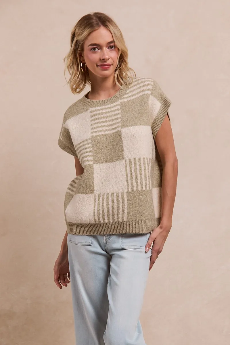 Checker With Stripes Pattern Sleeveless Sweater, image 2