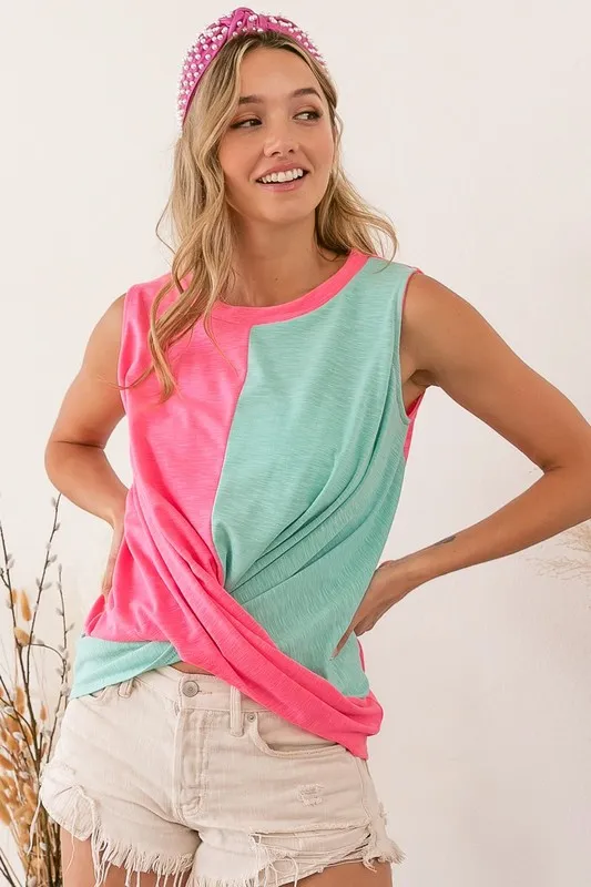 Slub Terry Color Block Twisted Top, image 2
