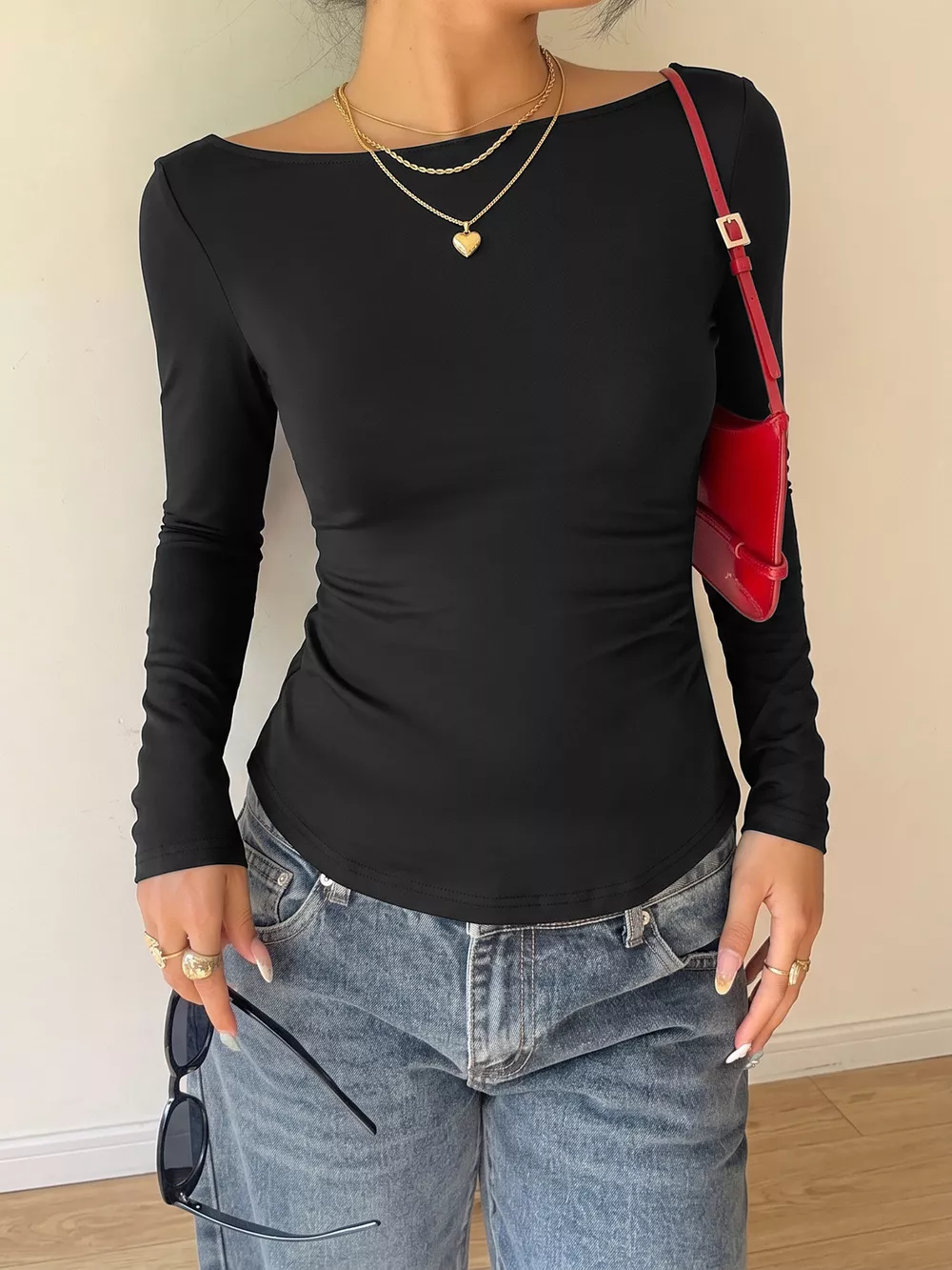 Lace Back Tie Long Sleeve Top, image 2
