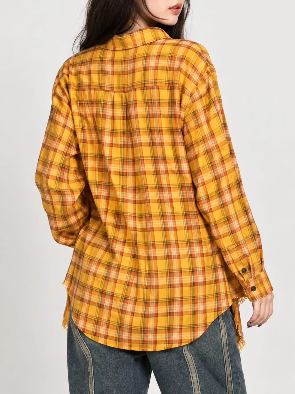 Plaid Frayed Hem Button Up Shirt, image 3