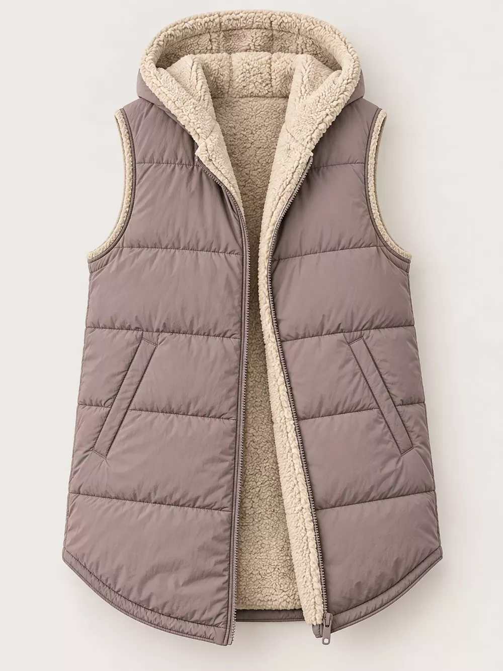 Full Size Hooded Sherpa-Lined Puffer Vest Coat Plus Size, image 24