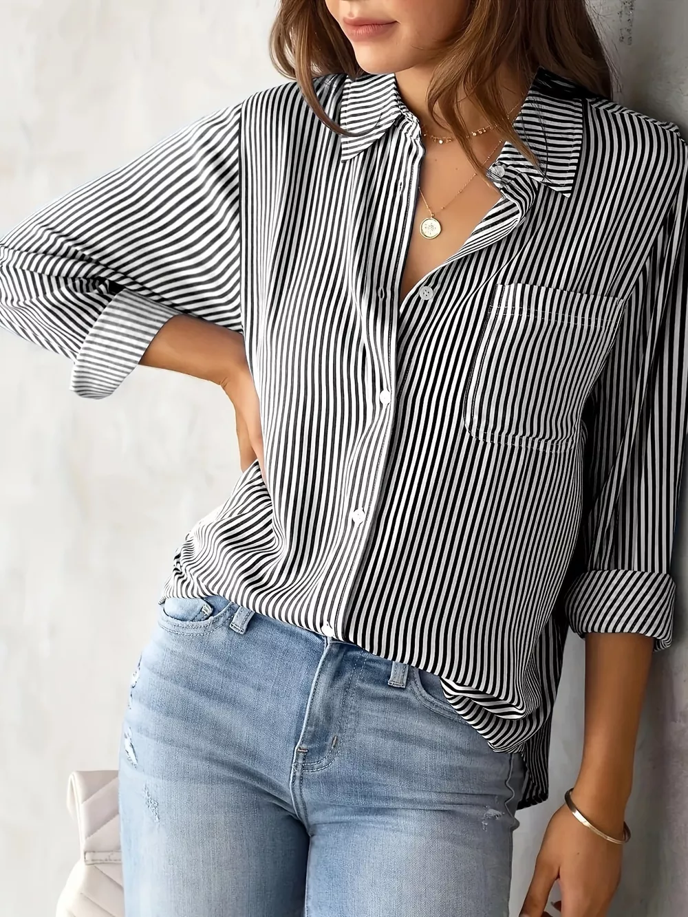 Full Size Striped Button-Down Long Sleeve Shirt Plus Size, image 15