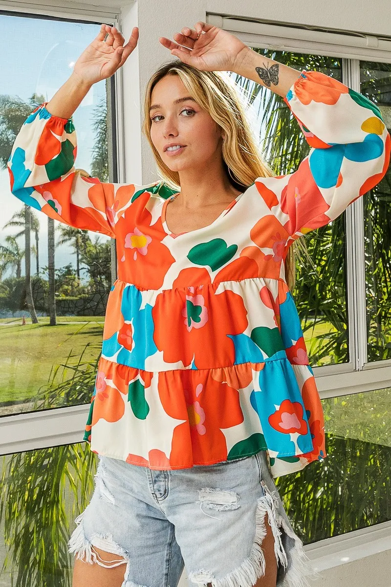 Floral Woven Tiered V Neck Top, image 16