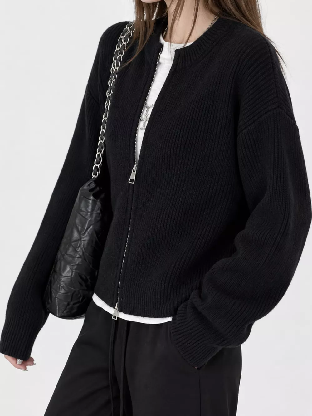 Zip Up Dropped Shoulder Cardigan, image 2