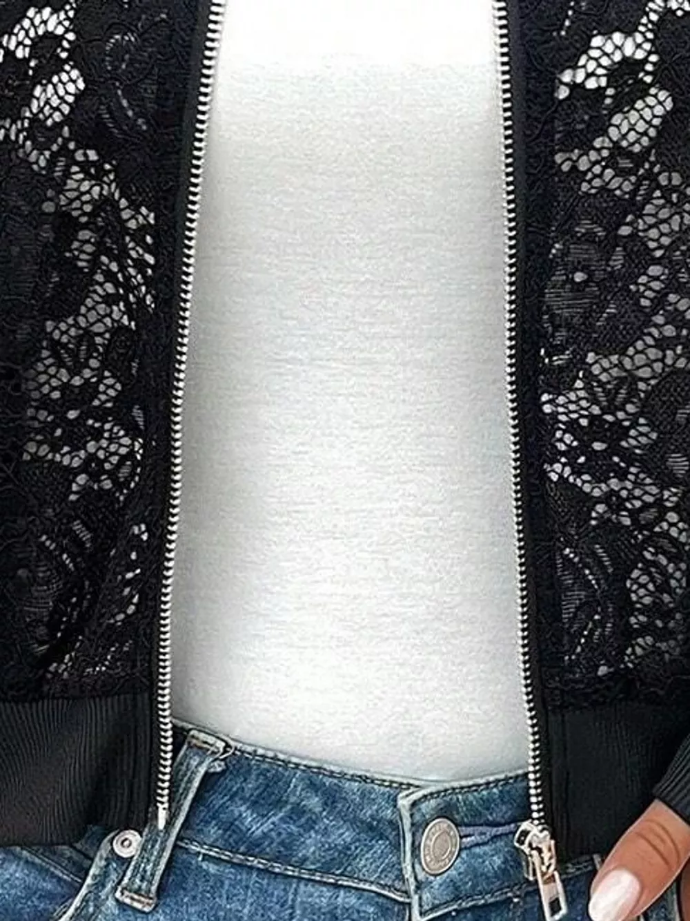 Sheer Lace Zip Up Jacket, image 8