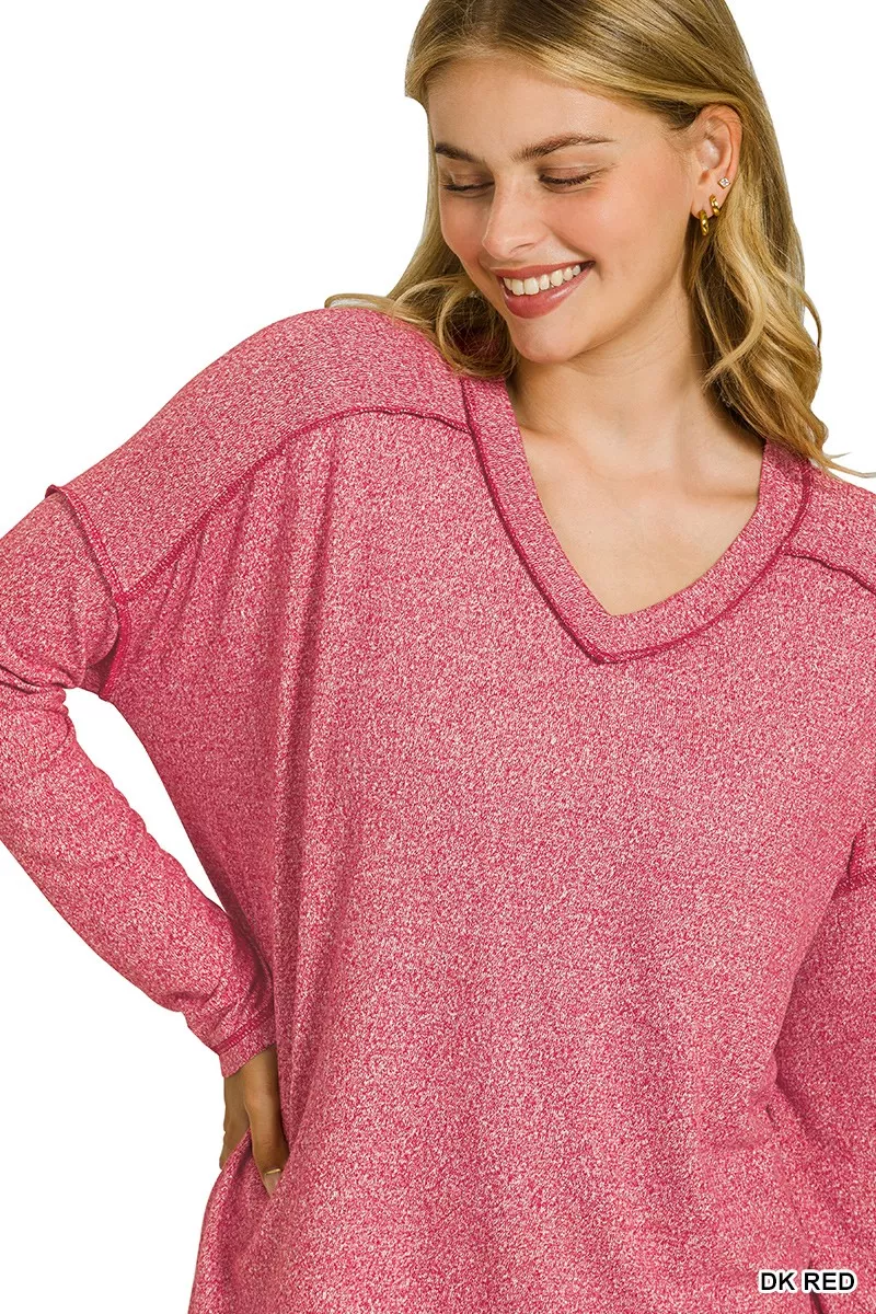 Soft Melange Hacci Exposed Seam Hi-low Tee, image 2