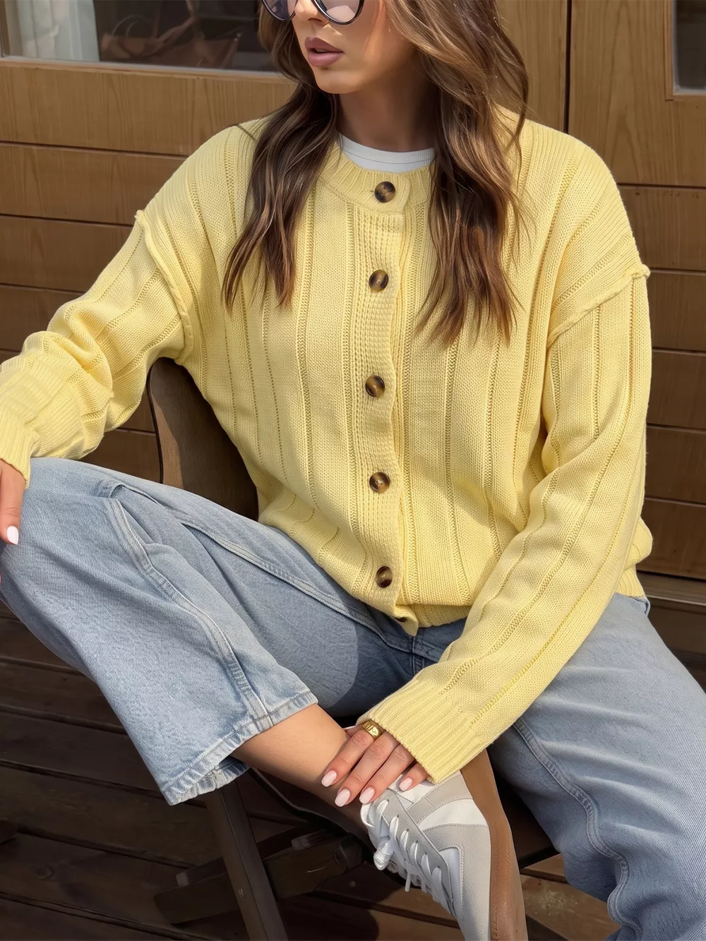 Button Up Dropped Shoulder Cardigan, image 4