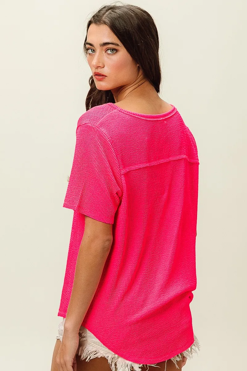 Waved Rib U Neck Top With Front Pocket, image 10