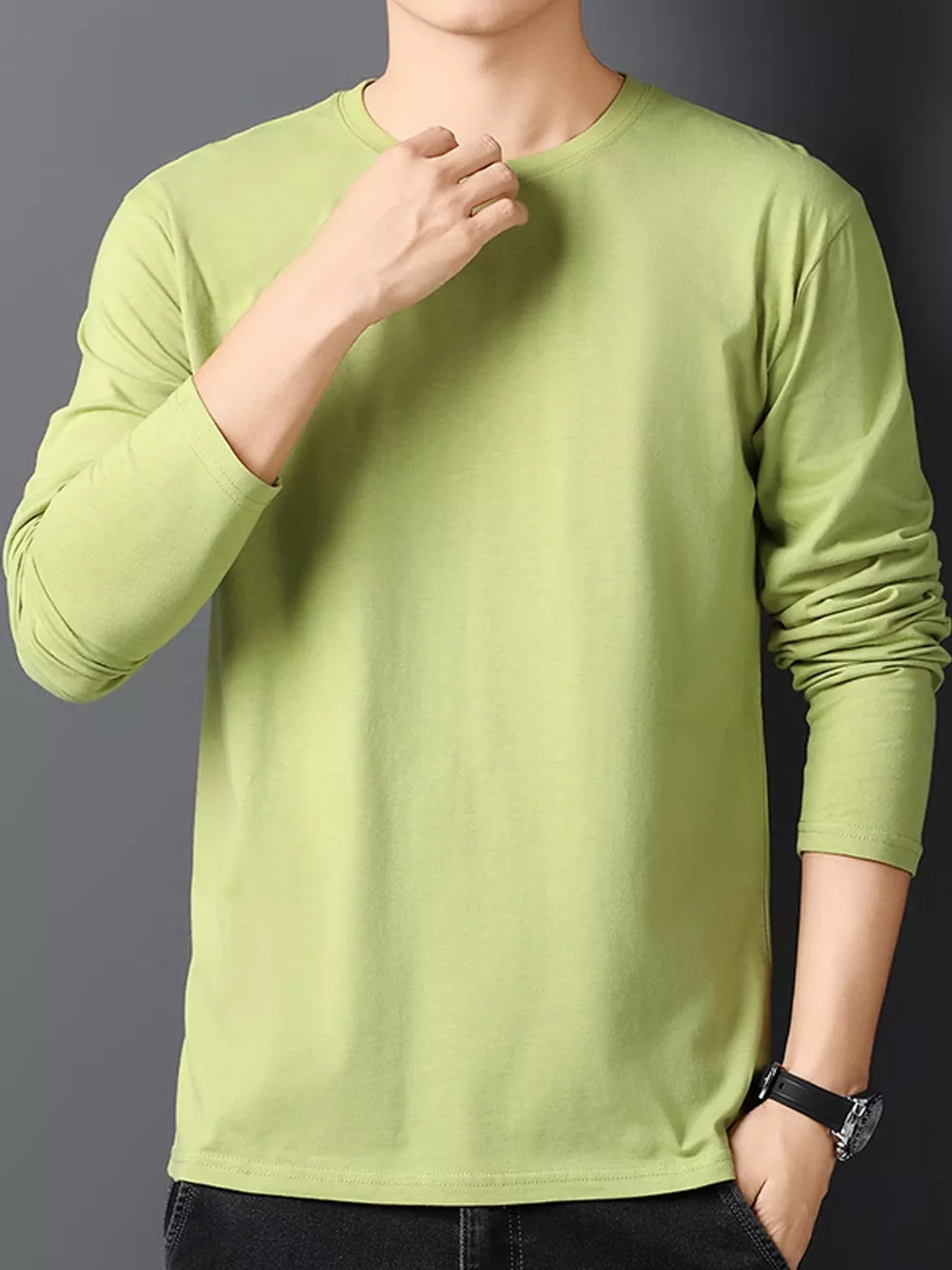 Men's Plus Size Round Neck Long Sleeve T-Shirt, image 34