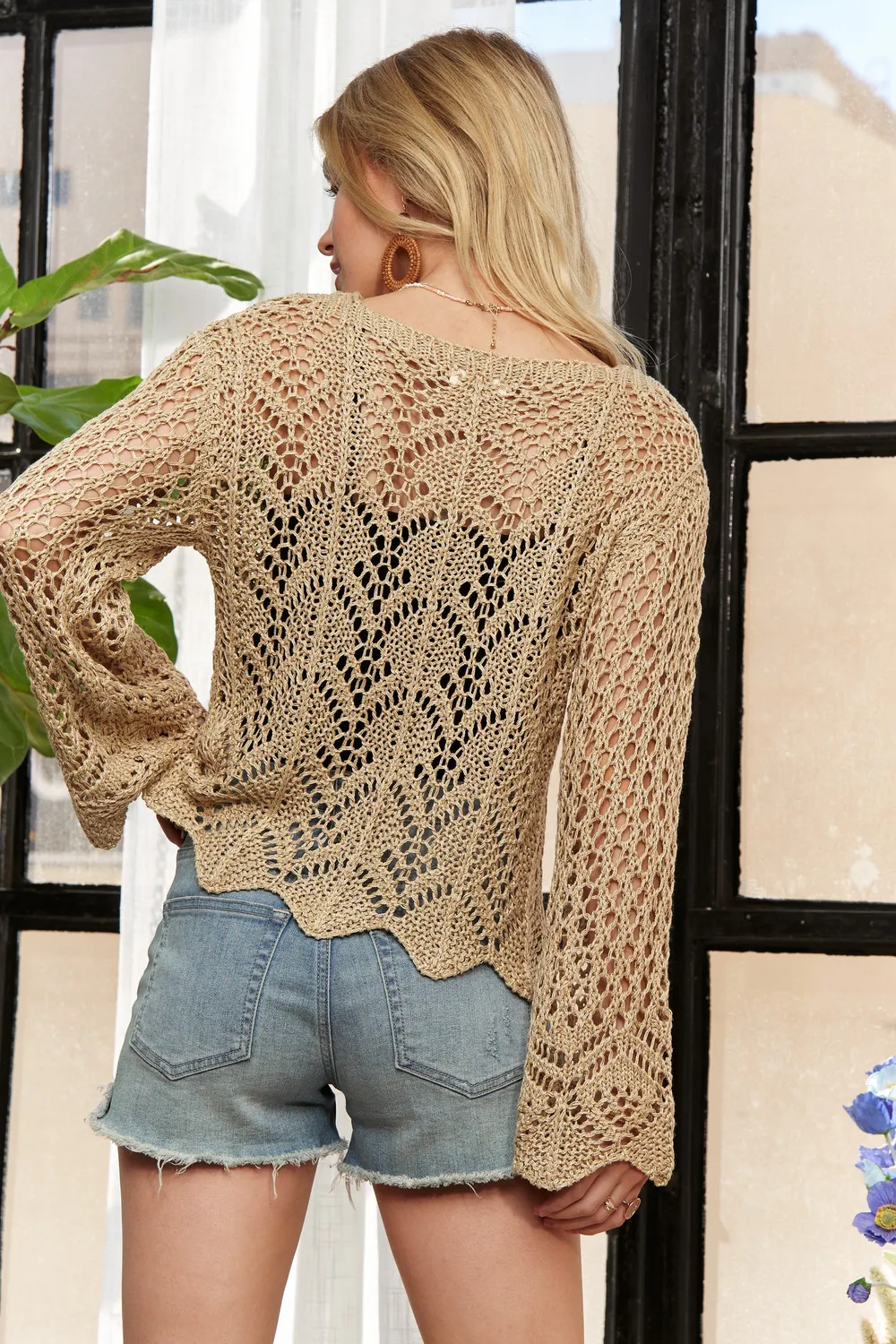 Long Sleeves Round Neck Crochet Top, image 10