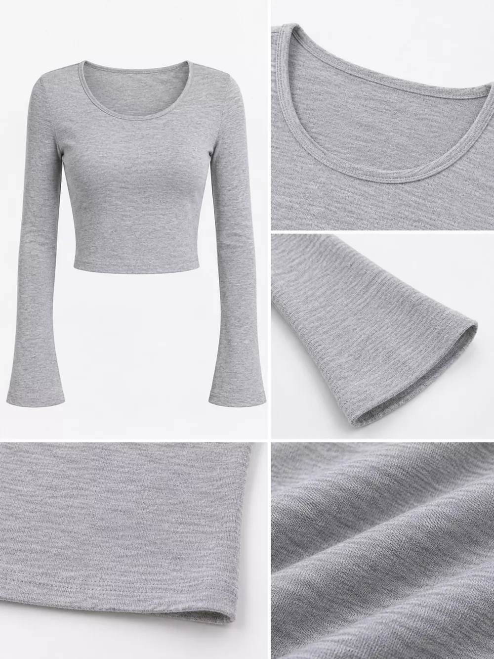 Slim-Fit Long Sleeve U-Neck Cropped T-Shirt, image 12