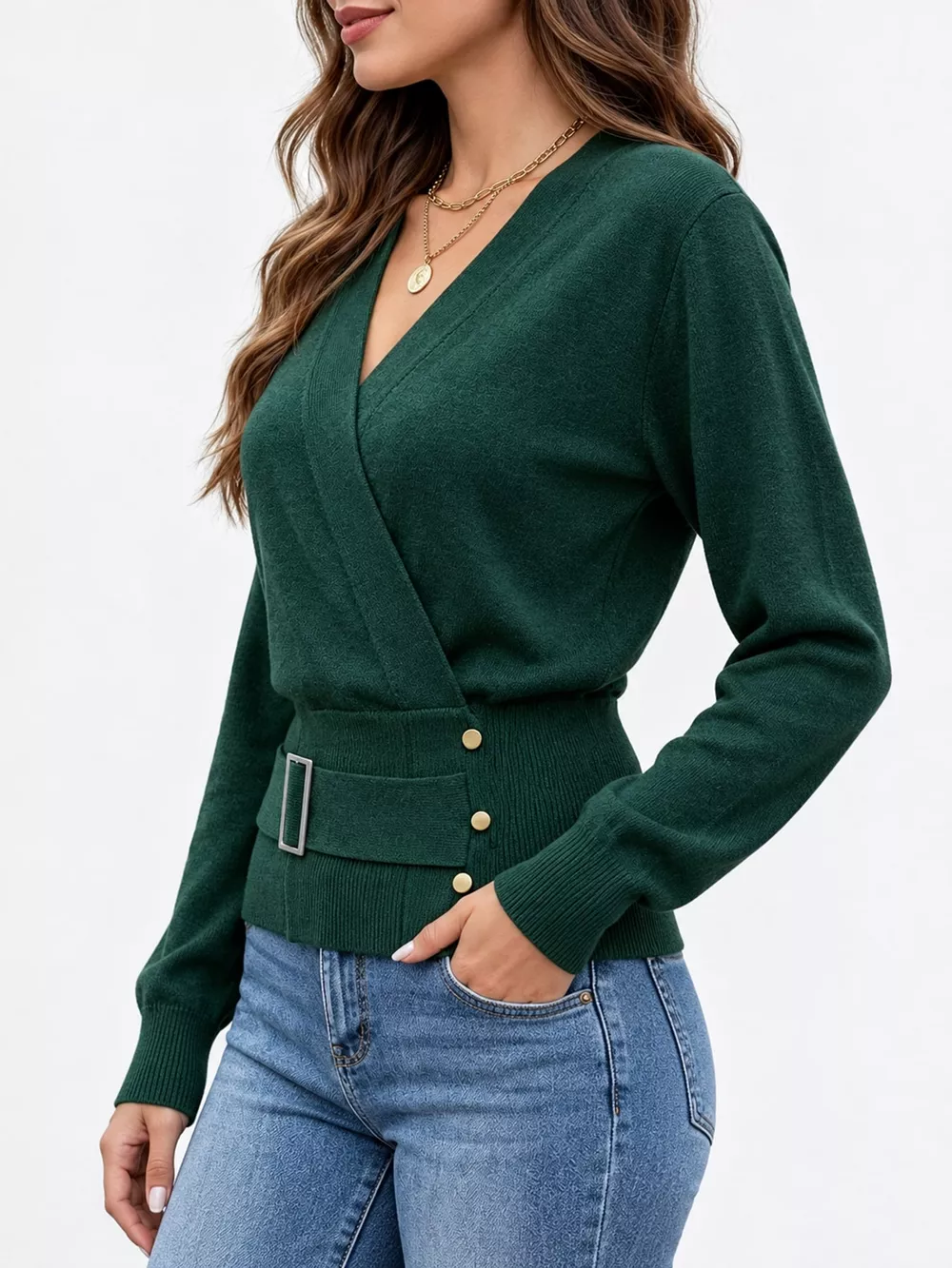 Surplice Elastic Waist Long Sleeve Knit Top, image 18