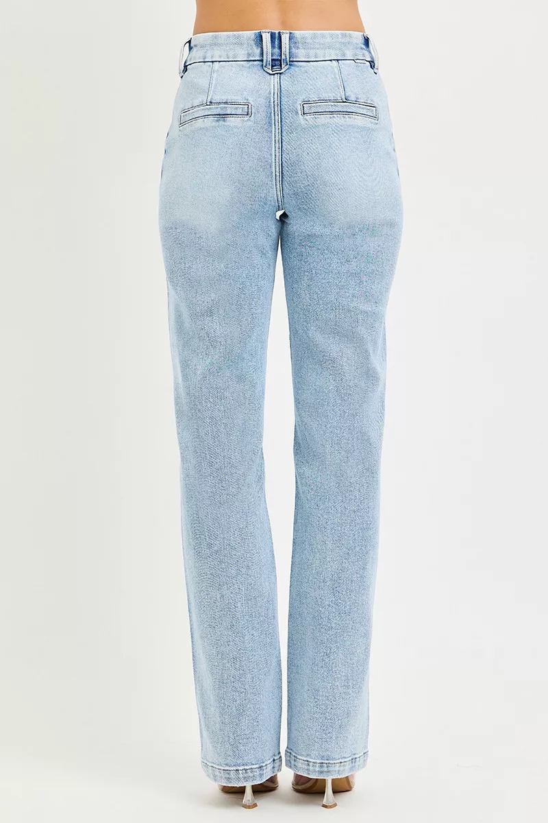 Tummy Control High Rise Straight Pin Tuck Jeans, image 3