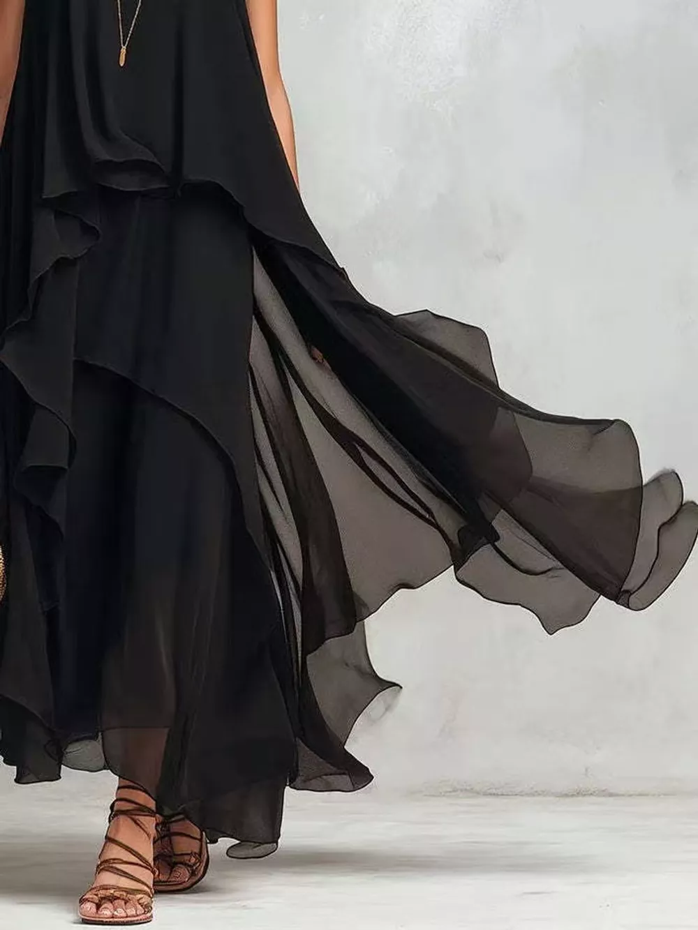 Ruffled Round Neck Sleeveless Maxi Dress, image 3