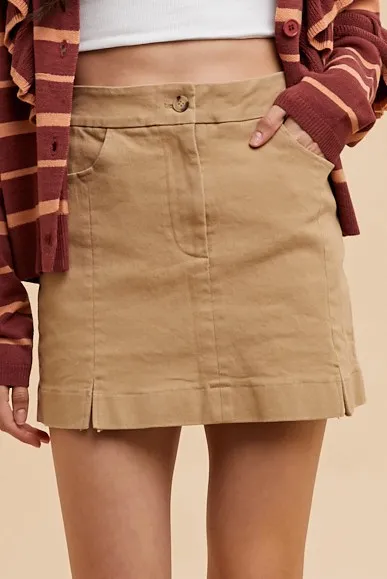 Comfort Stretch Cotton Slit Detailed Mini Skirt