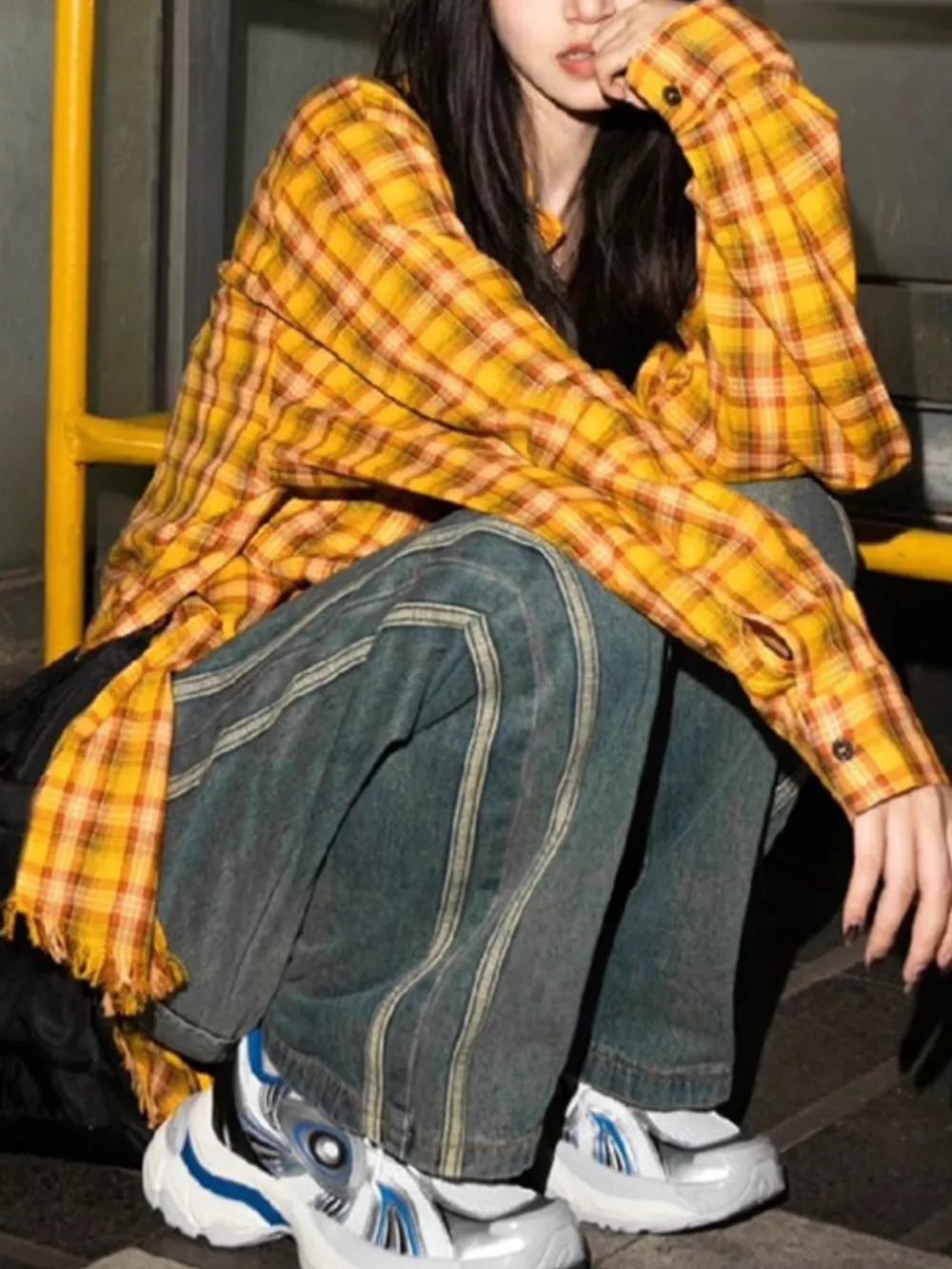 Plaid Frayed Hem Button Up Shirt